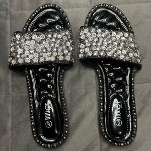 Rhinestone Slide Sandals-Black & Silver